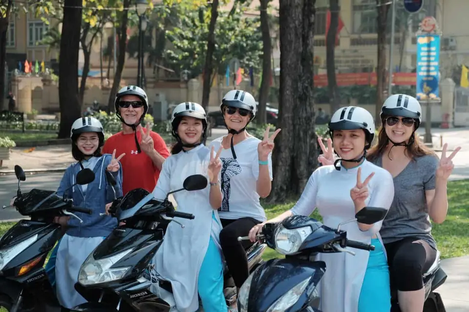 Posing for photos on the Sights of Saigon tour